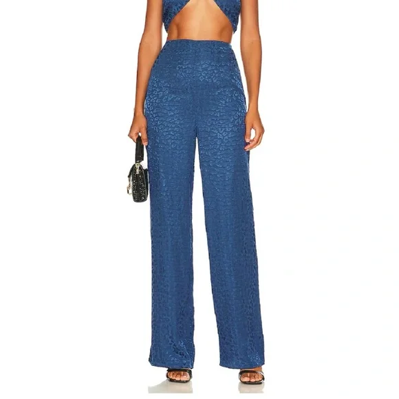 Lovers + Friends Regina Jacquard Leopard Pant in Blue NWT - Picture 2 of 14